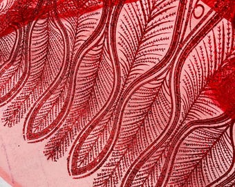 Red Glitter Sequin Damask Lace Fabric: Bridal/Prom Decor