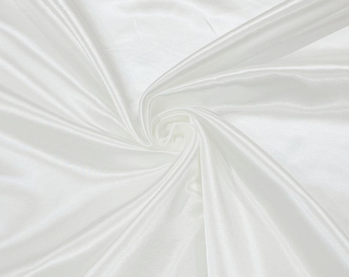 White - 60" Shiny Heavy Bridal Satin Fabric for Wedding, Gala, Prom Dress Sold By Yard