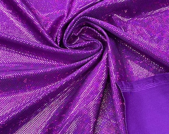 Purple Hologram Broken Glass 4 Way Stretch By The Yard, Nylon Spandex Shattered Glass Style, Shatter Glass Metallic Foil Swimwear Costume
