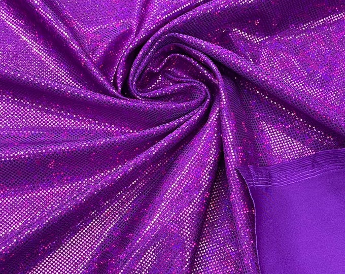 Purple Hologram Broken Glass 4 Way Stretch By The Yard, Nylon Spandex Shattered Glass Style, Shatter Glass Metallic Foil Swimwear Costume