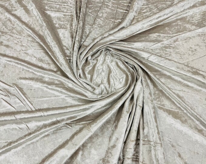 Beige Stretch Crushed Velvet Fabric Sold By The Yard - 58”/60'' Wide, Sewing, Apparel, Costume, Craft