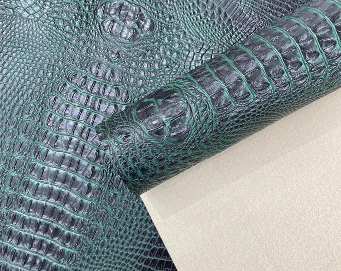 Hunter Green Z Faux Crocodile Vinyl Leather Upholstery Fabric By Yard, Big 3D Crocodile Vinyl Fabric Faux Fake Leather Purses Shoes Wallets