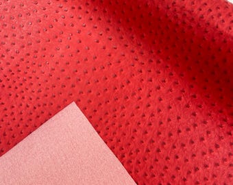Red Ostrich Embossed Vinyl Fabric: 54" Wide Faux Leather Upholstery