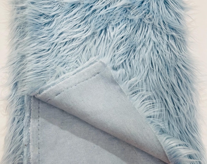 Baby Blue Shaggy Faux Fur Fabric By Yard, Long Pile Luxury Shaggy Craft, Costume, Apparel, Decoration, Cosplay, Sewing Decoration 60" Wide