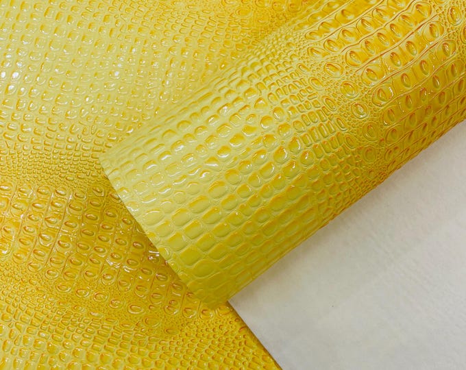 Reptile Yellow Gator 3D Embossed Vinyl Fabric Faux Fake Leather Vinyl Fabric, Embossed Crocodile Fabric By The Yard Upholstery Purses Shoes