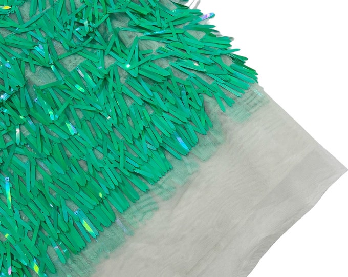 Jade Green Iridescent Sword Shaped Sequins by the yard (Pick a Size) Costume Craft Fabric - Swords Design Sequin Fabric