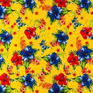 Yellow Hawaiian Print Tropical Cotton Fabric Floral 45&quot; By Yard, 100% cotton Hawaiian Print Yellow Multi Color