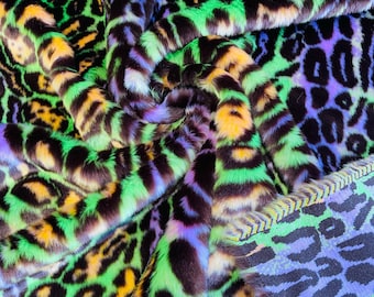 Neon Leopard Faux Fur Fabric: Short Pile Apparel, Costume (60" Wide)