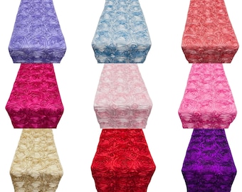 Satin Rosette Table Runner: Floral Wedding & Party Decor (12" x 90")