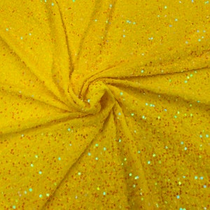 Yellow Sequin on Stretch Velvet With Partial Luxury Sequins  5mm Shining Sequins 2-way Stretch 58/60” (Choose The Quantity)