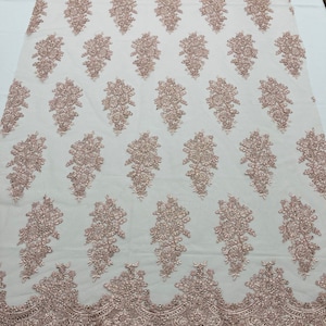 Dusty Rose Floral Lace Fabric: Embroidered Sequins Mesh, Bridal Wedding