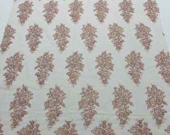 Dusty Rose Floral Lace Fabric: Embroidered Sequins Mesh, Bridal Wedding