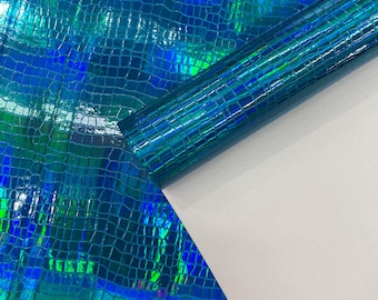 Turquoise Holographic Crocodile Embossed Vinyl Fabric: 56/60" Wide, Upholstery & Accessories