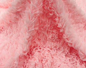 Baby Pink Tulle Ruffle Fabric, 60" Wide Waves - Prom Dress Wedding & Decoration