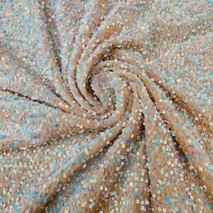 Sequins Velvet Fabric by the yard - Aqua Iridescent - 2Way Stretch Velvet With Partial Luxury Sequins  5mm Shining Sequin Velvet 58/60”