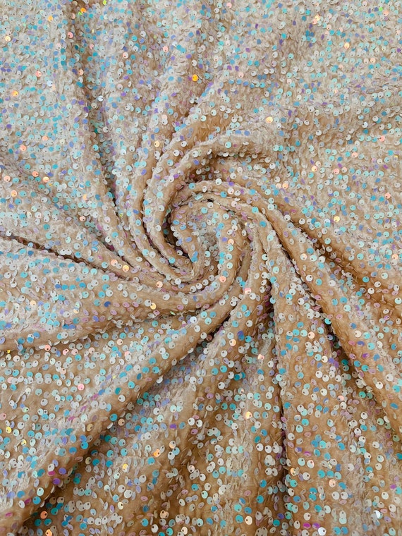 Sequins Velvet Fabric by the Yard Aqua Iridescent 2way Stretch