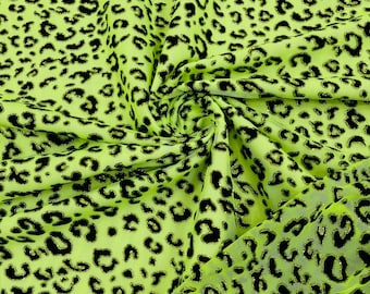Lime Green Glitter Cheetah Spotted Printed Power Mesh Fabric, Glitter Cheetah Design  4 Way Stretch, Glitter Print Exotic Cheetah by yard
