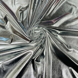 Metallic Foil Spandex Fabric - Silver - Sold By The Yard Spandex Lame Fabric 2 Way Stretch Shiny DIY Apparel Accessories Lining