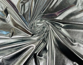 Silver Metallic Foil Spandex Fabric: 2-Way Stretch Lame - By The Yard