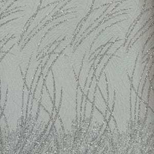 White Silver Beaded Fabric Sold By The Yard, Fashion Design Beads and Sequins, Beaded Fabric Embroidered on a Mesh Lace,Wedding,Bridal,Dress