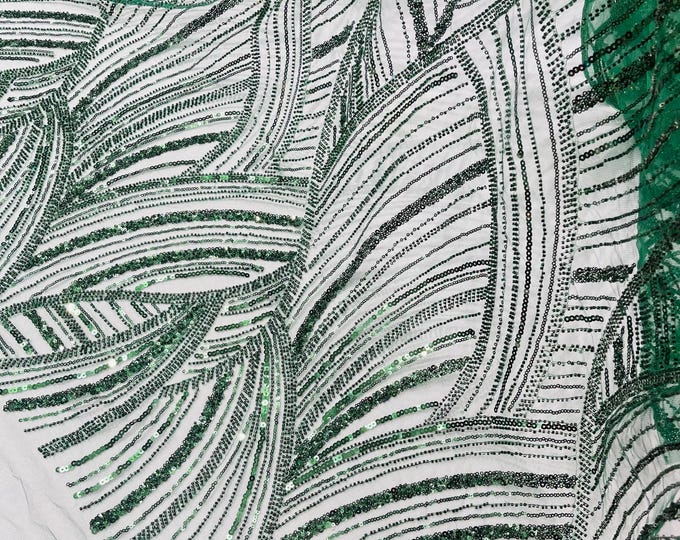 Hunter Green Beaded Lace Fabric: Embroidered Mesh, Bridal Wedding Dress - Fashion Beaded