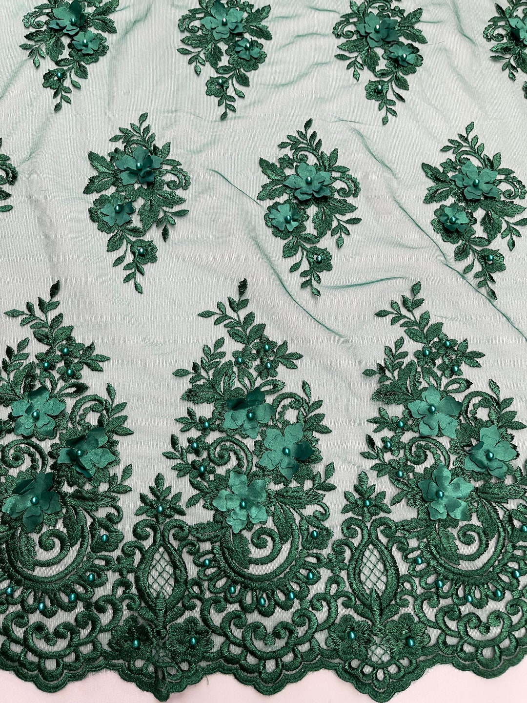 Hunter Green 3D Floral Lace Fabric by the Yard 3D Flower Design ...