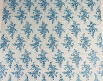 Baby Blue Floral Lace Fabric: Embroidered Sequins Mesh, Bridal Wedding