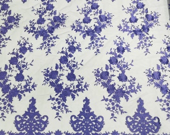 Lilac Damask Embroidered Lace Fabric: Floral Wedding Dress Lace