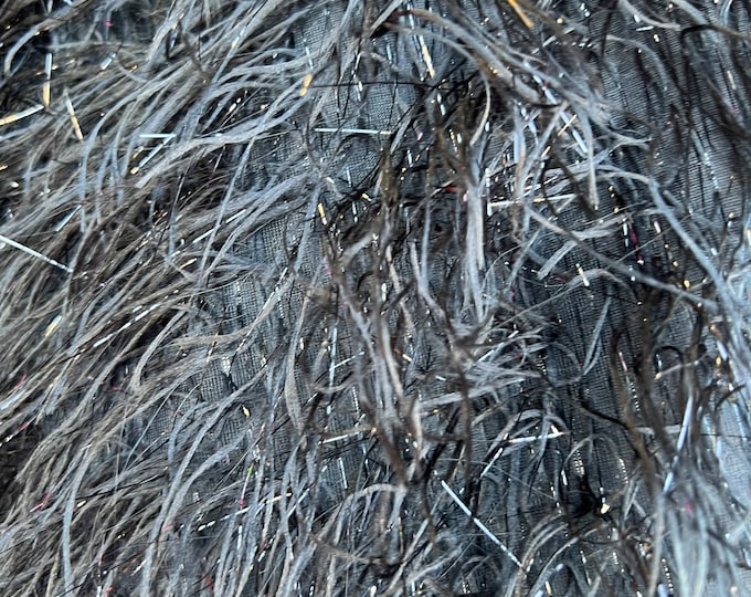 Metallic Black Eyelash Design By The Yard, eyelash fabric, Feathers Sewing Fringe ( Choose The Size )