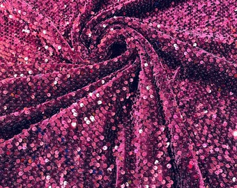 Wine Sequin Velvet Fabric: 2-Way Stretch, 5mm Sequins (58/60")