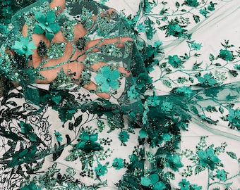 Olive Green 3D Satin Floral Glitter Sequin Fabric/prom/wedding Lace ...