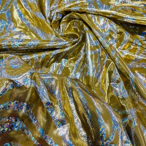 Gold Hologram Metallic Nylon Spandex Fabric: 4-Way Stretch Milliskin (58/60&quot;)