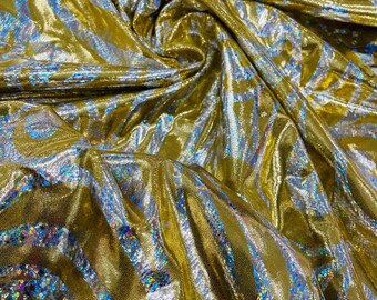 Gold Hologram Metallic Nylon Spandex Fabric: 4-Way Stretch Milliskin (58/60")
