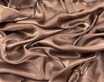 Brown Ultra Glossy Shimmer Chiffon Fabric, Bridal Liquid Crystal, 100% Polyester By The Yard