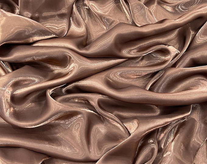 Brown Ultra Glossy Shimmer Chiffon Fabric, Bridal Liquid Crystal, 100% Polyester By The Yard