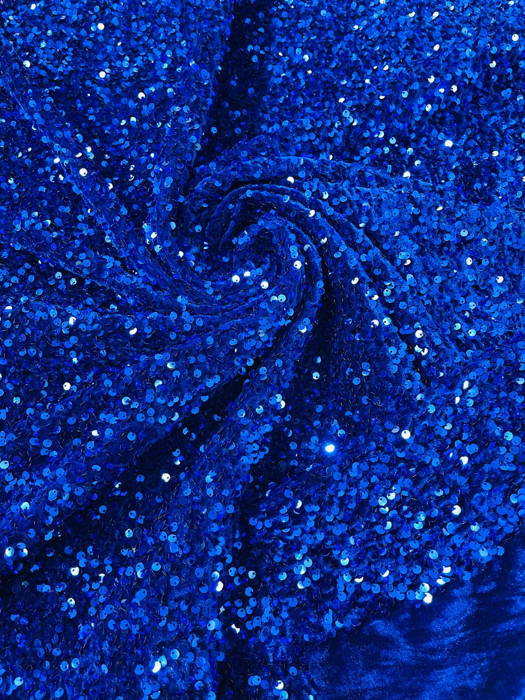 Royal Blue Sequin Velvet Fabric on Royal Stretch Velvet by the Yard All