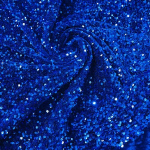 Royal Blue Sequin Velvet Fabric | on Royal Stretch Velvet | by the yard | all Over 5mm Sequins Velvet 2-way Stretch 58/60”