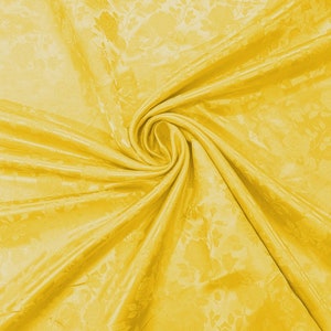 Yellow Flower Brocade Jacquard Satin Fabric, Sold By The Yard Polyester Satin Floral Wide 58/60&quot;  (Choose The Quantity)