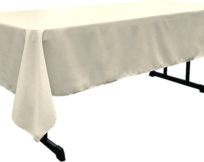 60" Wide Ivory Polyester Poplin Rectangular Tablecloth, Polyester Rectangular Cloth Table Covers for All Events (Pick a Size)