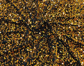 Burnt Orange Sequin Black Stretch Velvet Fabric: 5mm Shining Sequins