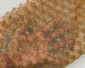 Rose Gold Glitter on Mesh Lace Fabric By The Yard for Wedding Decor - Geometric Glitter Fabric Bridal/Prom - Shimmer - Luxury Sparkle