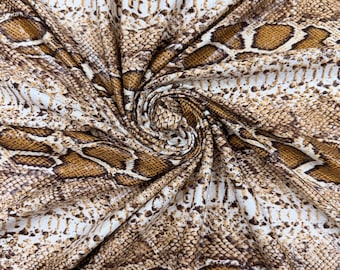 Python Snake Print Fabric, Gold Tan Brown, 2-Way Stretch Spandex