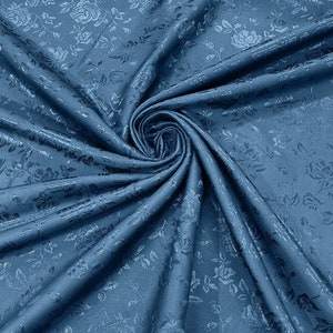 Coppen Blue Flower Brocade Jacquard Satin Fabric, Sold By The Yard Polyester Satin Floral Wide 58/60&quot;  (Choose The Quantity)