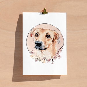 Hand drawn colour ink Pet portrait [A5] Illustration drawing of dog or cat. A perfect birthday gift.