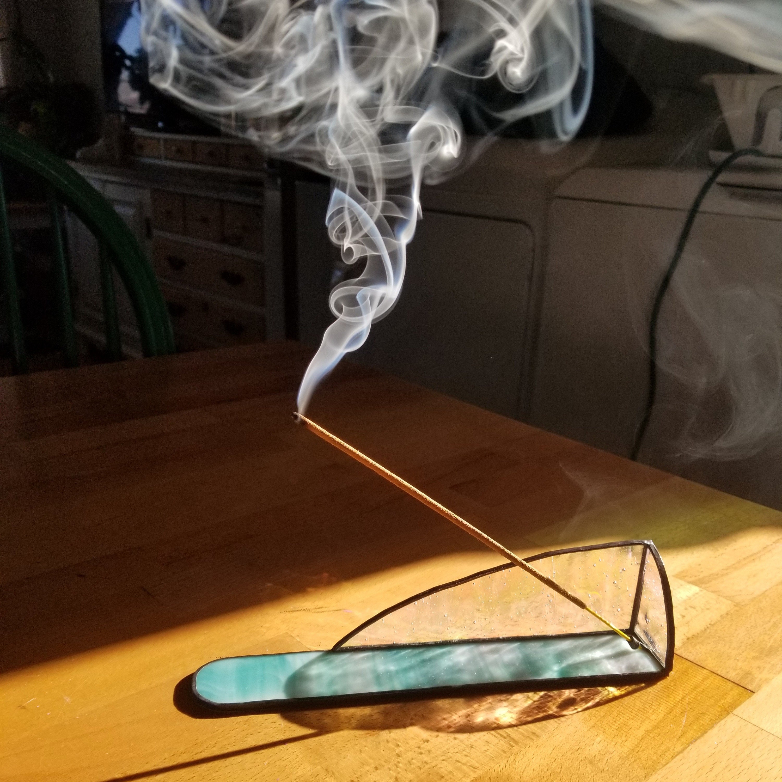 Stained Glass Incense Stick Burner Holder Turquoise Iridescent Etsy