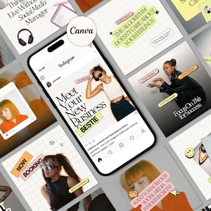 Colorful Instagram Templates for Coaches, Y2K Theme, Social Media Manager Instagram Template, Bold Social Media Agency Templates