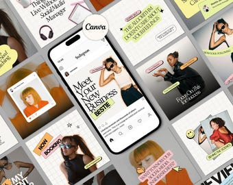 Colorful Instagram Templates for Coaches, Y2K Theme, Social Media Manager Instagram Template, Bold Social Media Agency Templates