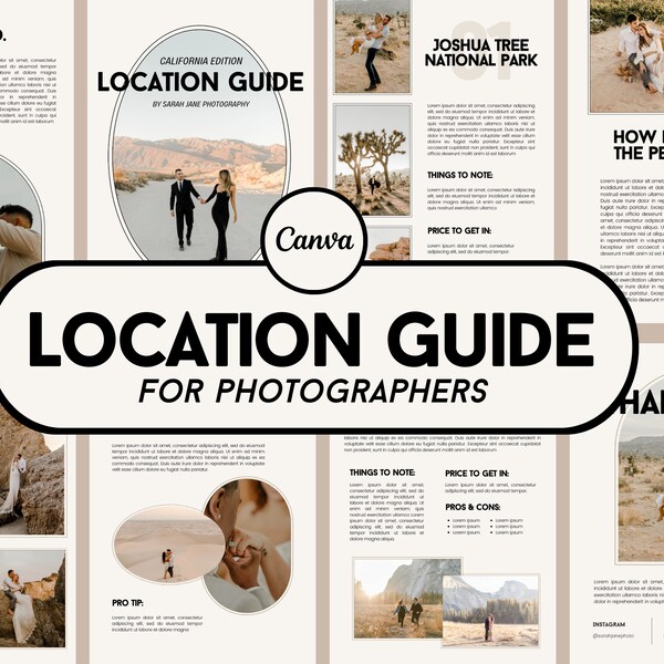 Photographer Location Guide, Wedding Photography Template, Photography Template, Photography Location Template, Brochure Canva Template