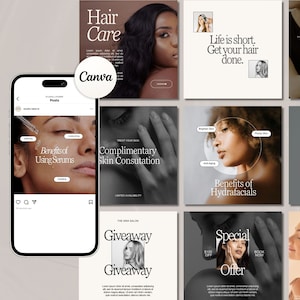 Instagram Templates for Beauty Salon, Hair Stylist IG Templates, Skincare Insta Templates, IG Canva templates, Hair Salon Instagram Posts