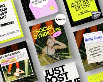 Colorful Neon Instagram Templates for Coaches, Social Media Manager Instagram Template, Bold Social Media Agency Templates